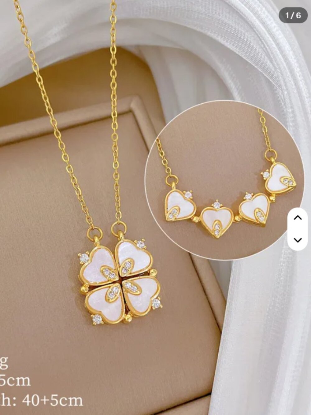 Gold Four Leaf Clover Magnetic Folding Heart Crystal Pendant Necklace-Elegant Nw
